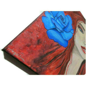 "Blue rose girl" πίνακας - ακρυλικό, πίνακες ζωγραφικής, πίνακες σε καμβά - 2