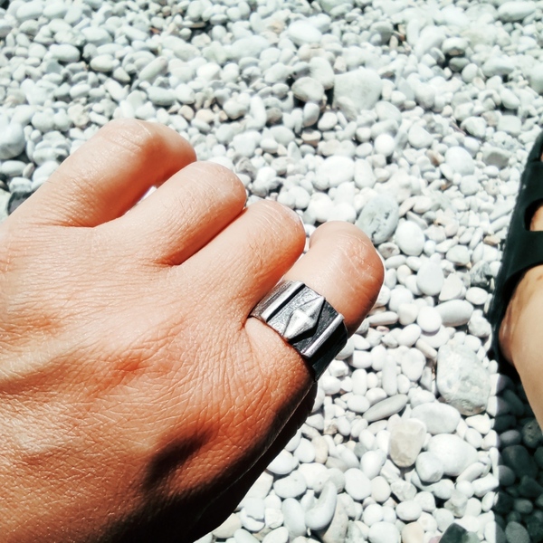 Δαχτυλίδι φαρδύ με ρομβο - ασήμι 925, μεγάλα - 3