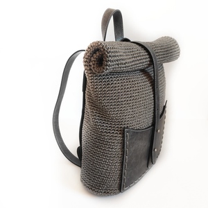 Grey backpack - πλάτης, μεγάλες, πλεκτές τσάντες - 2