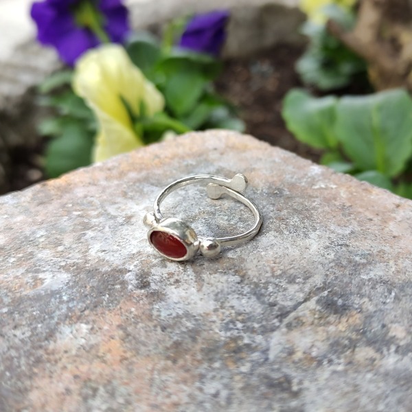 ◊ Δαχτυλίδι από ασήμι και κόκκινο όνυχα - ημιπολύτιμες πέτρες, ασήμι 925, όνυχας, μικρά, αυξομειούμενα - 3