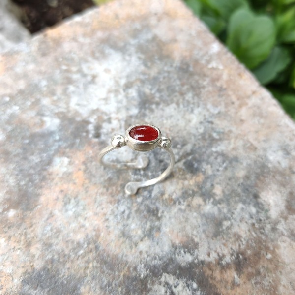 ◊ Δαχτυλίδι από ασήμι και κόκκινο όνυχα - ημιπολύτιμες πέτρες, ασήμι 925, όνυχας, μικρά, αυξομειούμενα - 5