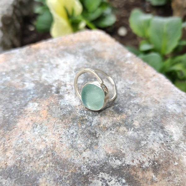 ◊ Δαχτυλίδι από ασήμι και γυαλάκι της θάλασσας - ασήμι, γυαλί, ασήμι 925, σταθερά, μεγάλα - 5