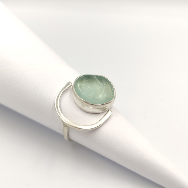 ◊ Δαχτυλίδι από ασήμι και γυαλάκι της θάλασσας - ασήμι, γυαλί, ασήμι 925, σταθερά, μεγάλα - 3