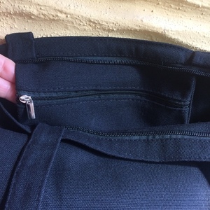 Τσάντα 40*44 εκ. απο μαύρο καμβά με χειροποίητη υφασμάτινη σύνθεση - ύφασμα, ώμου, μεγάλες, all day, tote - 4