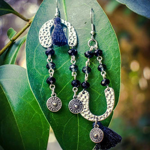 Γιν γιανκ - με φούντες, boho, μεγάλα, faux bijoux - 3