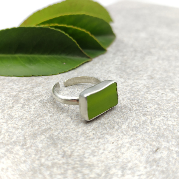 ◊ Δαχτυλίδι από ασήμι και πράσινο χρωματιστό γυαλί - ασήμι, γυαλί, ασήμι 925, μεγάλα, αυξομειούμενα - 2