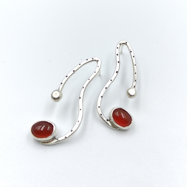 ◊ Σκουλαρίκια από ασήμι με κόκκινο όνυχα - ημιπολύτιμες πέτρες, ασήμι 925, όνυχας, καρφωτά, μεγάλα - 3
