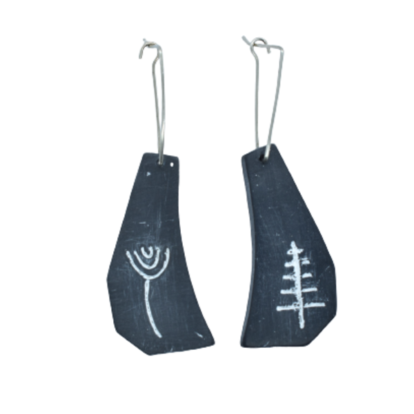 Hand Stamped Σκουλαρίκια - κρεμαστά, μεγάλα, αλπακάς, πηλός, γεωμετρικά σχέδια