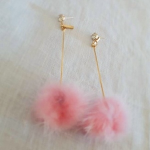 Pink Pom Pom earrings - με φούντες, boho, κρεμαστά, φθηνά - 2