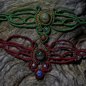 MACRAME BOHO NECKLACE AND SEMI-PRECIOUS STONE - ημιπολύτιμες πέτρες, μακραμέ, κοντά, boho - 2