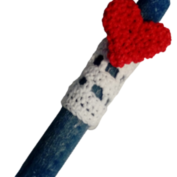 Λαμπαδα αρωματική μπλε ξυστη με κοκκινη πλεκτη καρδιά - κορίτσι, λαμπάδες, για παιδιά, για ενήλικες, για εφήβους - 2