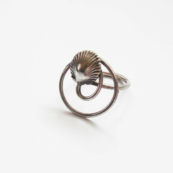 Επάργυρο δαχτυλίδι σε σπιράλ σχέδιο με κοχυλάκι - επάργυρα, μικρά, αυξομειούμενα, γούρια, φθηνά - 5