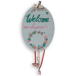 Ξύλινο διακοσμητικό Welcome home, ζωγραφισμένο στο χέρι - ξύλο, δώρο, διακοσμητικά
