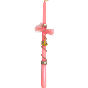 Χειροποίητη Λαμπάδα ροζ με μεταλλική άγκυρα διακοσμημένη με πέρλες, φιογκάκι και στρας 38cm - λαμπάδες, κοχύλι, για ενήλικες, για εφήβους