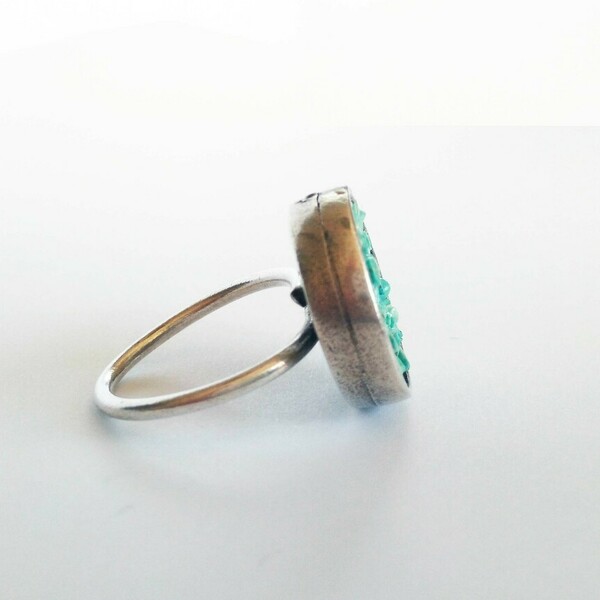 Επάργυρο στρογγυλό χειροποίητο δαχτυλίδι με πετρούλες από Τουρκουάζ - ημιπολύτιμες πέτρες, επάργυρα, μπρούντζος, αυξομειούμενα, φθηνά - 3