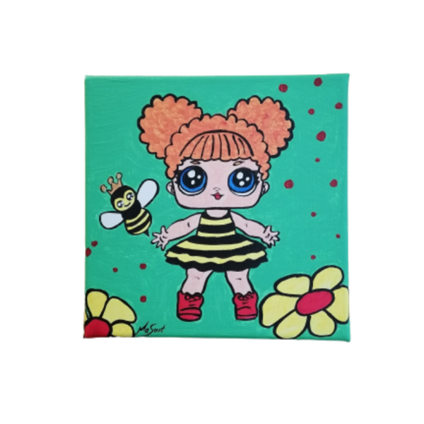 Κοριτσακι μέλισσα ζωγραφικη με ακρυλικά σε καμβα - πίνακες & κάδρα, κορίτσι, παιδικά κάδρα