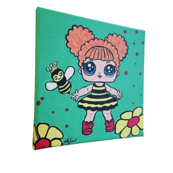 Κοριτσακι μέλισσα ζωγραφικη με ακρυλικά σε καμβα - πίνακες & κάδρα, κορίτσι, παιδικά κάδρα - 3