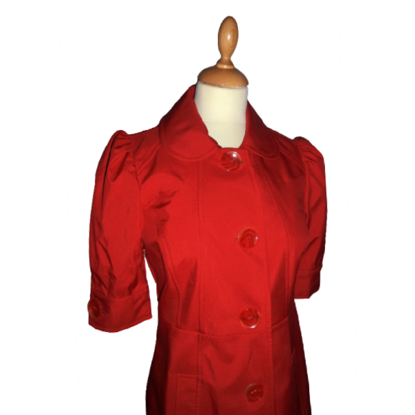 181. Κόκκινη Εφαρμοστή Καπαρντίνα/Φόρεμα με 3/4 balloon μανίκια -Νο181 ΚΤΝ. - midi