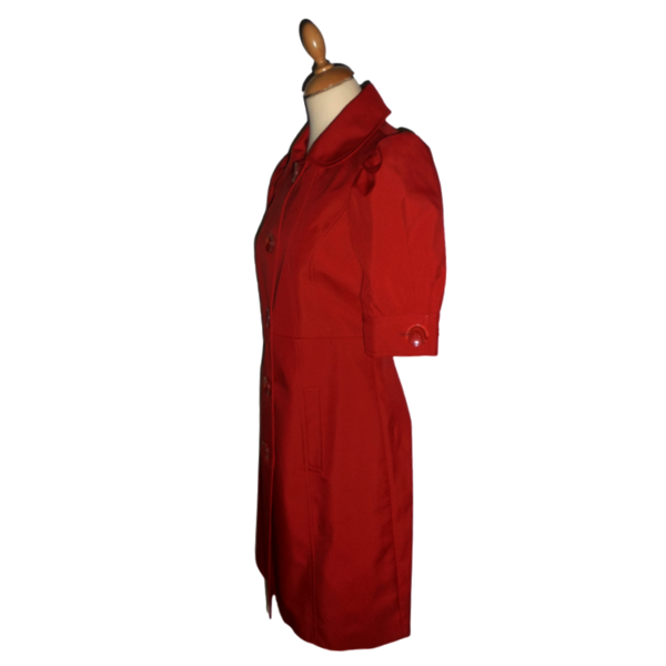 181. Κόκκινη Εφαρμοστή Καπαρντίνα/Φόρεμα με 3/4 balloon μανίκια -Νο181 ΚΤΝ. - midi - 3
