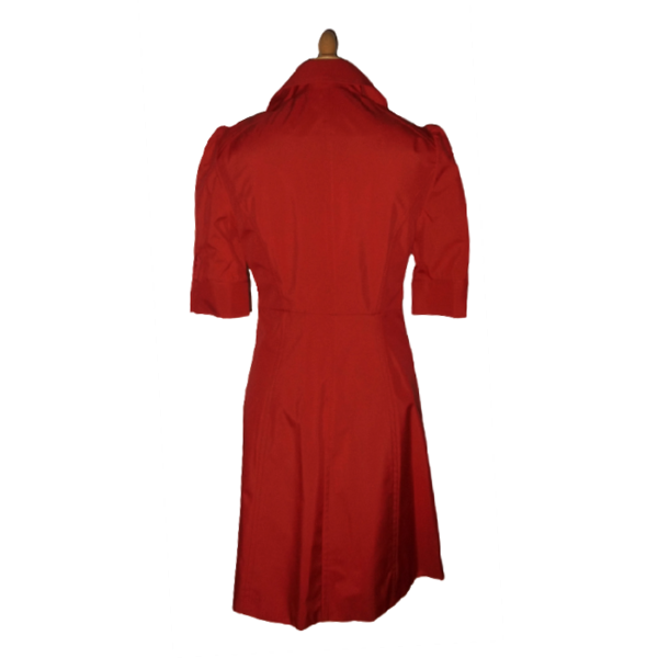 181. Κόκκινη Εφαρμοστή Καπαρντίνα/Φόρεμα με 3/4 balloon μανίκια -Νο181 ΚΤΝ. - midi - 4
