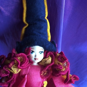 Χειροποίητη διακοσμητική Κούκλα "Μαγισσάκι Πολύχρωμο" ύψος 40 εκ. - ύφασμα, κορίτσι, διακοσμητικά, κούκλες - 3