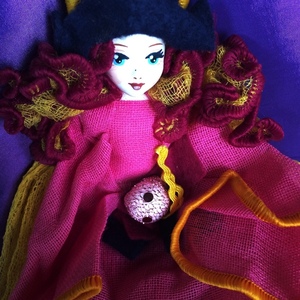 Χειροποίητη διακοσμητική Κούκλα "Μαγισσάκι Πολύχρωμο" ύψος 40 εκ. - ύφασμα, κορίτσι, διακοσμητικά, κούκλες - 4