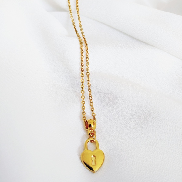 Heart keylock pendant - charms, ορείχαλκος, καρδιά, ατσάλι - 2