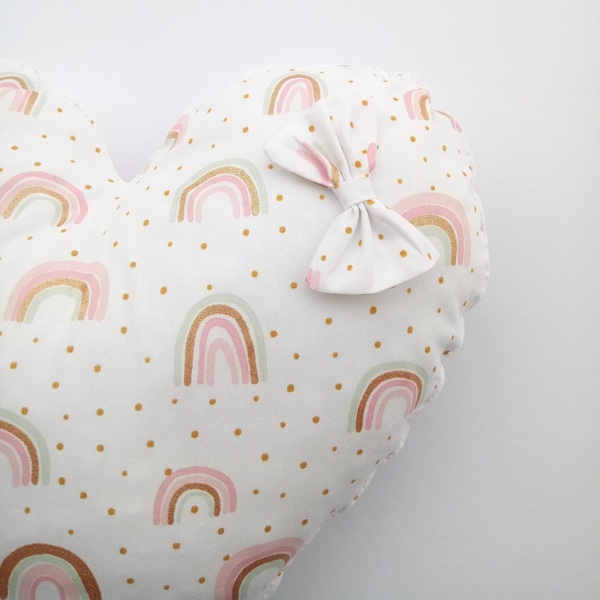 ♥ Διακοσμητικό Μαξιλάρι Καρδιά Βαμβακερό 100% με ουράνια τόξα 30x30 εκ - καρδιά, κορίτσι, ουράνιο τόξο, μαξιλάρια - 2