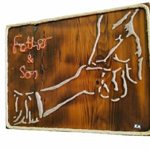 "ΠΑΤΕΡΑΣ ΚΑΙ ΓΙΟΣ" - ξύλο, ζωγραφισμένα στο χέρι, πίνακες & κάδρα, γιορτή του πατέρα, δωμάτιο παιδιών - 4
