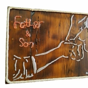 "ΠΑΤΕΡΑΣ ΚΑΙ ΓΙΟΣ" - ξύλο, ζωγραφισμένα στο χέρι, πίνακες & κάδρα, γιορτή του πατέρα, δωμάτιο παιδιών - 5