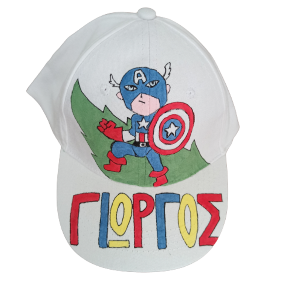 παιδικό καπέλο jockey με όνομα και θέμα ' captain america ' ( κάπτεν αμέρικα ) - ζωγραφισμένα στο χέρι, όνομα - μονόγραμμα, καπέλα, σούπερ ήρωες