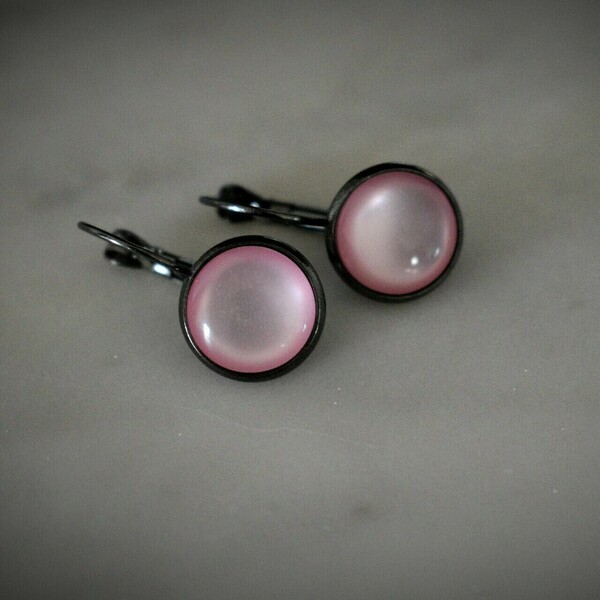 Vintage κρεμαστά σκουλαρίκια ροζ! - γυαλί, μικρά, κρεμαστά, φθηνά