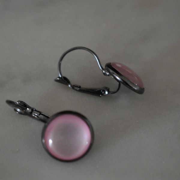 Vintage κρεμαστά σκουλαρίκια ροζ! - γυαλί, μικρά, κρεμαστά, φθηνά - 2