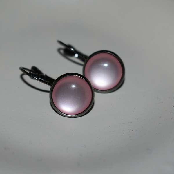 Vintage κρεμαστά σκουλαρίκια ροζ! - γυαλί, μικρά, κρεμαστά, φθηνά - 3