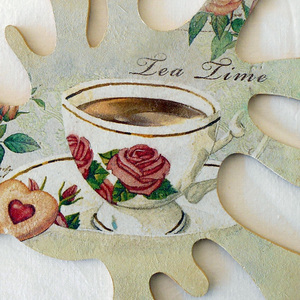 "Tea Time" Μοναδικό Ξύλινο Σουβέρ σε σχήμα σπλάς για τσάι, 23x19.5x0,8cm - πρωτότυπα δώρα, ξύλινα σουβέρ - 4