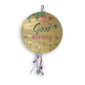 Ξύλινο διακοσμητικό Good morning, ζωγραφισμένο στο χέρι - ξύλο, δώρο, διακοσμητικά