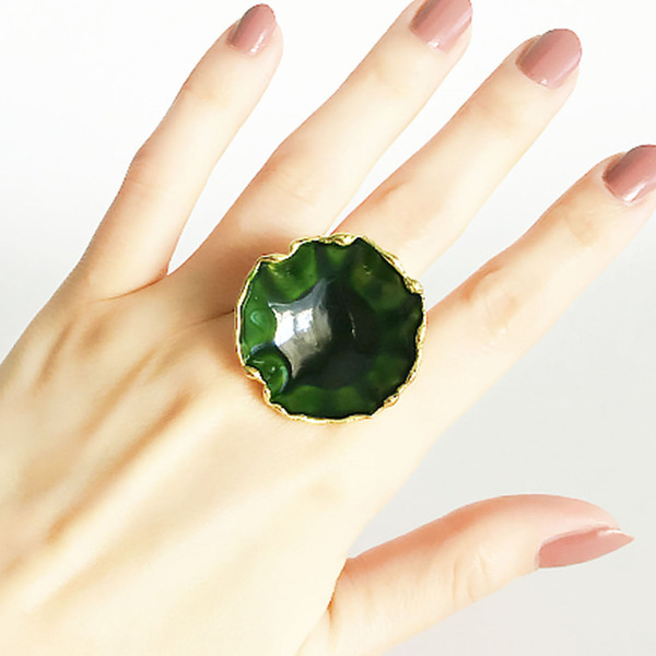 Δαχτυλίδια Σμάλτο Πράσινο Μεγάλο - ορείχαλκος, σμάλτος, μεγάλα, αυξομειούμενα, φθηνά - 5