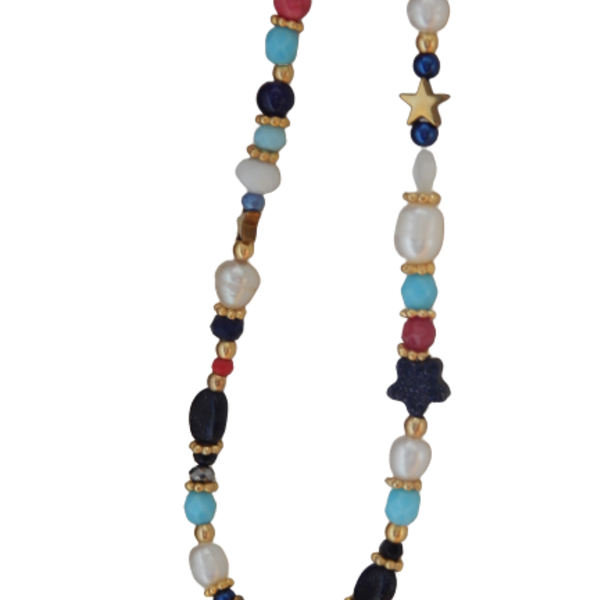 Κοντό κολιέ με μαργαριτάρια γυάλινες χάντρες διαφόρων χρωμάτων - χάντρες, κοντά - 2