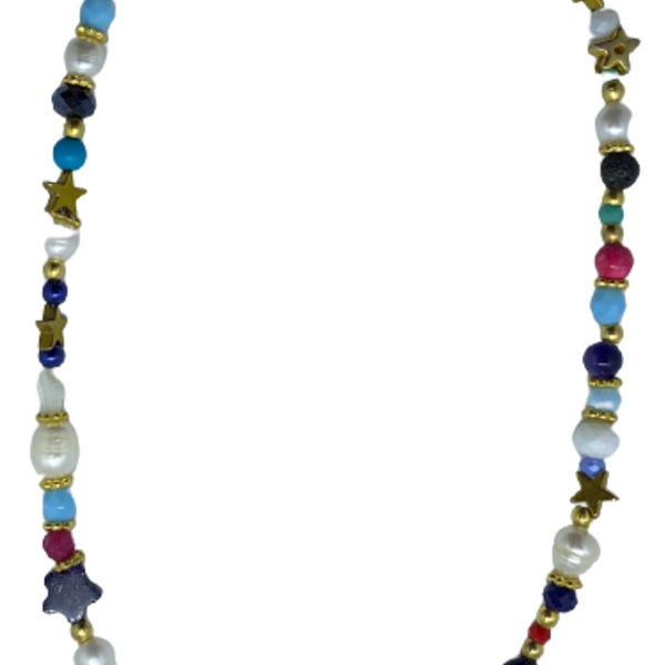 Κοντό κολιέ με μαργαριτάρια γυάλινες χάντρες διαφόρων χρωμάτων - χάντρες, κοντά - 5