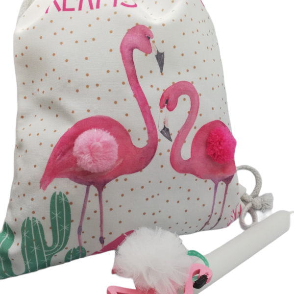 Λαμπάδα φλαμίνγκο με ασορτί τσάντα - κορίτσι, λαμπάδες, flamingos, για παιδιά, ζωάκια - 4