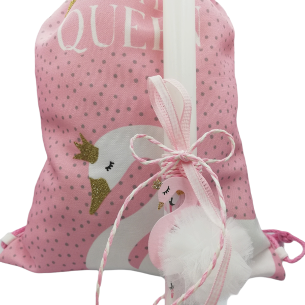 Λαμπάδα ροζ κύκνος και ασορτί τσάντα - κορίτσι, λαμπάδες, κύκνος, για παιδιά