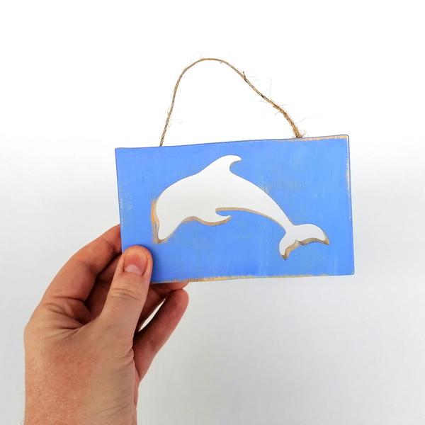 Χειροποίητο παιδικό διακοσμητικό τοίχου μπλε απαλό δελφίνι - δώρα για βάπτιση, διακοσμητικά, ξύλινα διακοσμητικά τοίχου, ζωάκια - 4