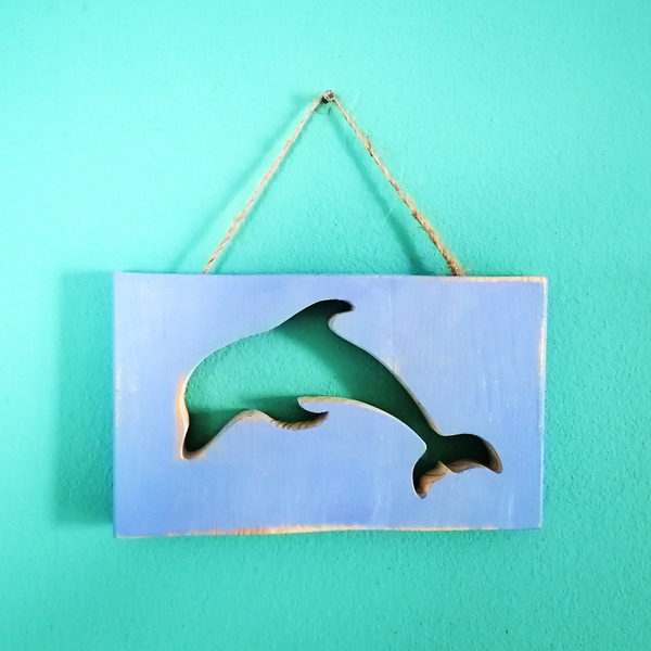 Χειροποίητο παιδικό διακοσμητικό τοίχου μπλε απαλό δελφίνι - δώρα για βάπτιση, διακοσμητικά, ξύλινα διακοσμητικά τοίχου, ζωάκια - 5