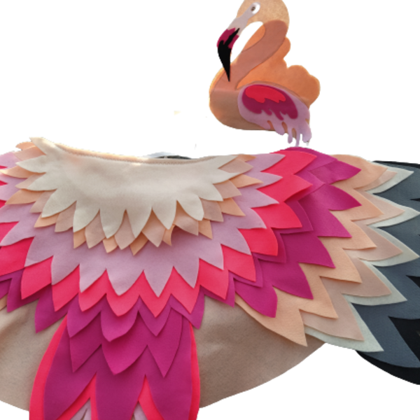 Halloween Φλαμίνγκο χειροποιητη καπα φτερων με κορωνα, διαμέτρου 90cm - φτερό, τσόχα