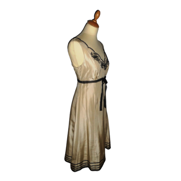 185. Φόρεμα αμπιγέ από εκρού μετάξι με λεπτομέρειες δαντέλας-Νο185 IPK1 - μετάξι, αμάνικο, midi, γάμου - βάπτισης - 4
