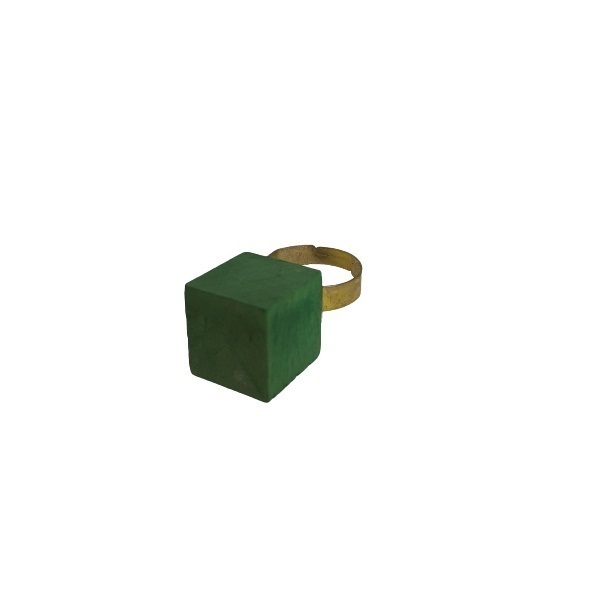 Χρυσό δαχτυλίδι boho από ξύλινο τετράγωνο σε πράσινο χρώμα - boho, μεγάλα, αυξομειούμενα, φθηνά