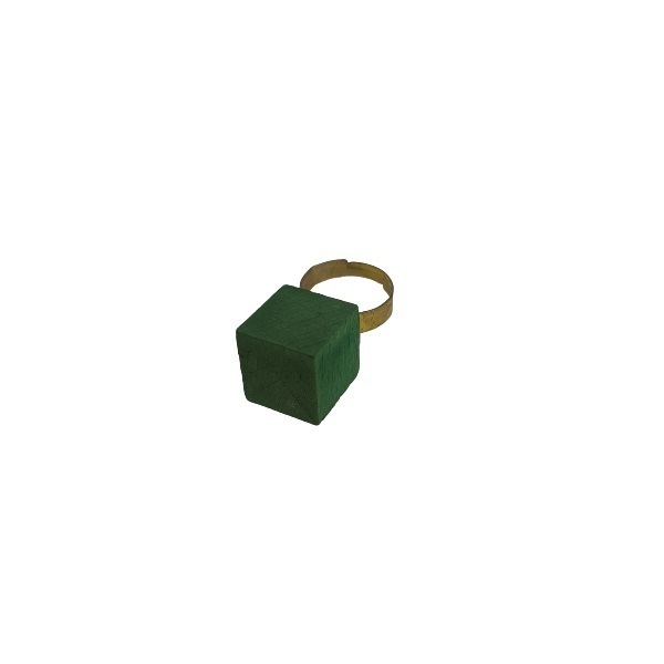 Χρυσό δαχτυλίδι boho από ξύλινο τετράγωνο σε πράσινο χρώμα - boho, μεγάλα, αυξομειούμενα, φθηνά - 2