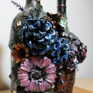 Διακοσμητικό Μπουκάλι με λουλούδια - ύφασμα, γυαλί, χαρτί, διακοσμητικά μπουκάλια - 3