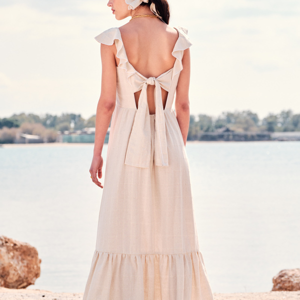 Φόρεμα δετό στην πλάτη, San Vito - πολυεστέρας, πουά, αμάνικο, γάμου - βάπτισης - 4