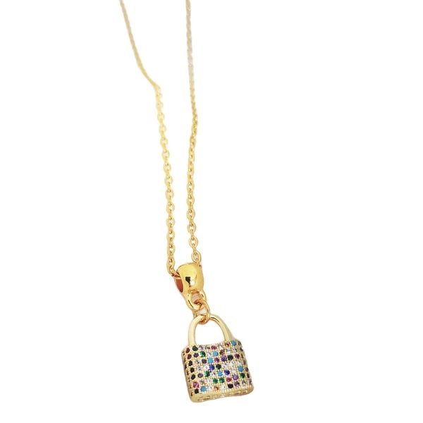 Zircon multicolored keylock pendant - charms, ορείχαλκος, ατσάλι, ζιργκόν